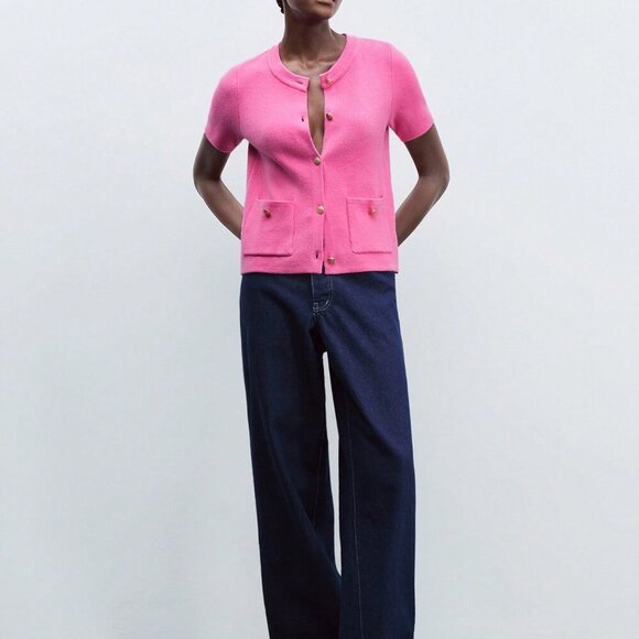 Hot Pink Casual Women's Knitted Elegant button down Cardigan - Picture 2 of 7